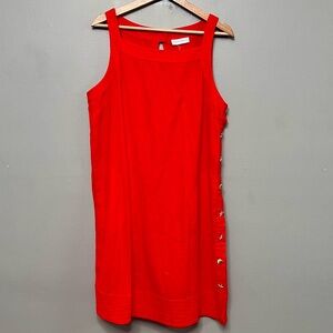 Cynthia Rowley Red Shift Dress W/ Pockets & Gold Shell Accent Button Nautical